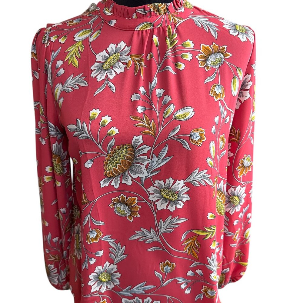 LOFT Pink Floral High-Neck Blouse